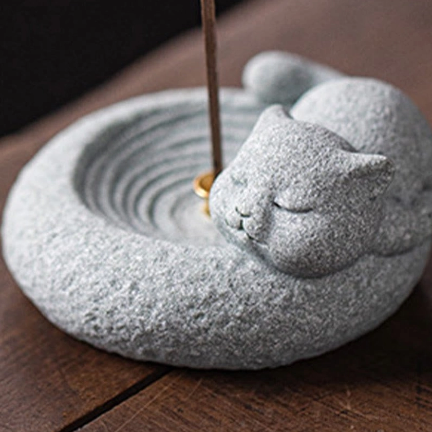 Cat incense burner office desk yoga studio sacred space decoration