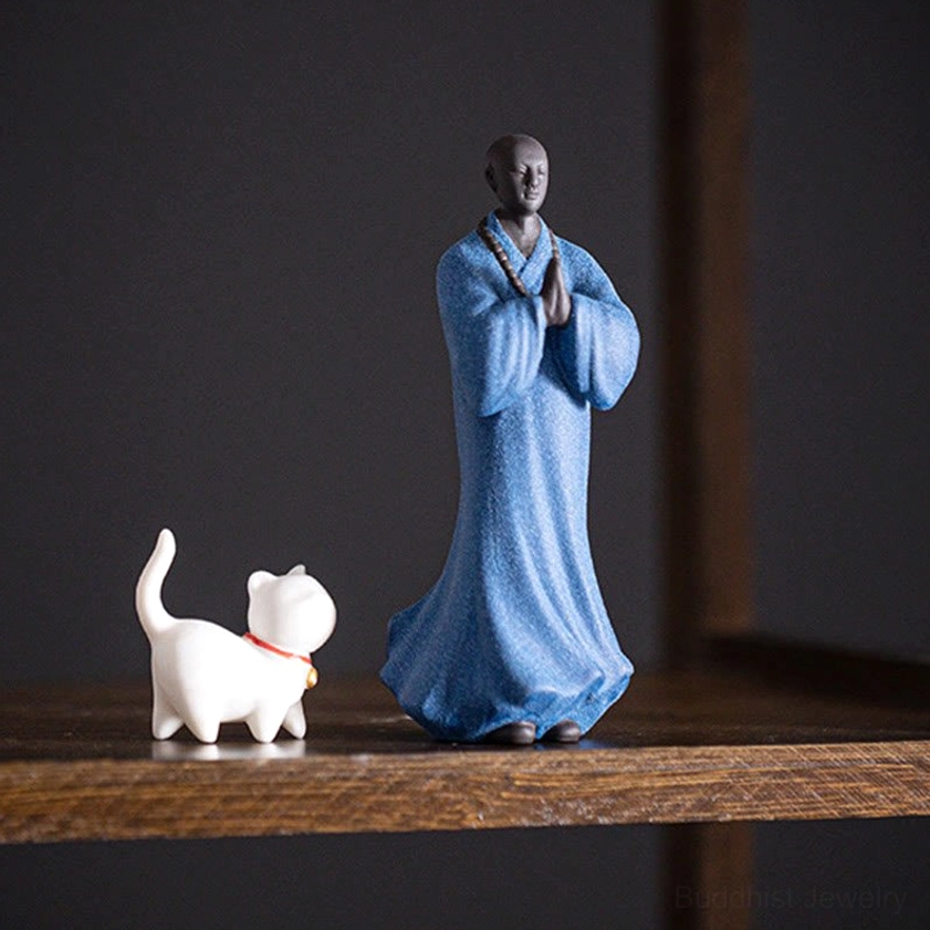 Ceramic Buddhist monk statue perfect spiritual gift for mindfulness practitioners and meditation enthusiasts