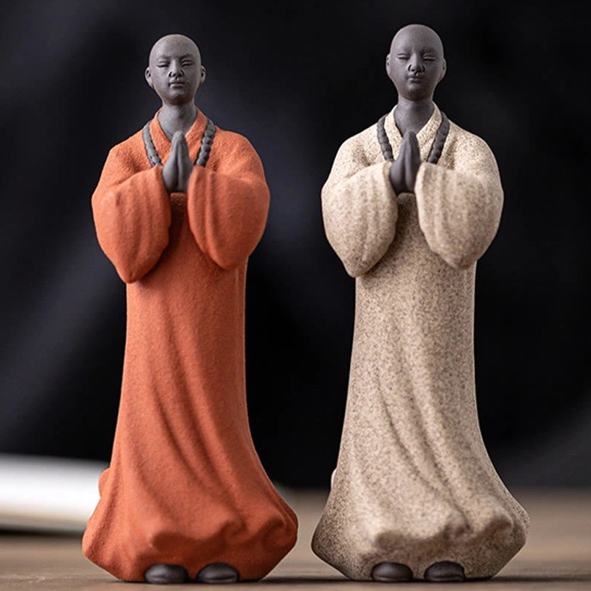 Handcrafted ceramic Buddhist meditation monk statue perfect for home altar and spiritual sanctuary decor