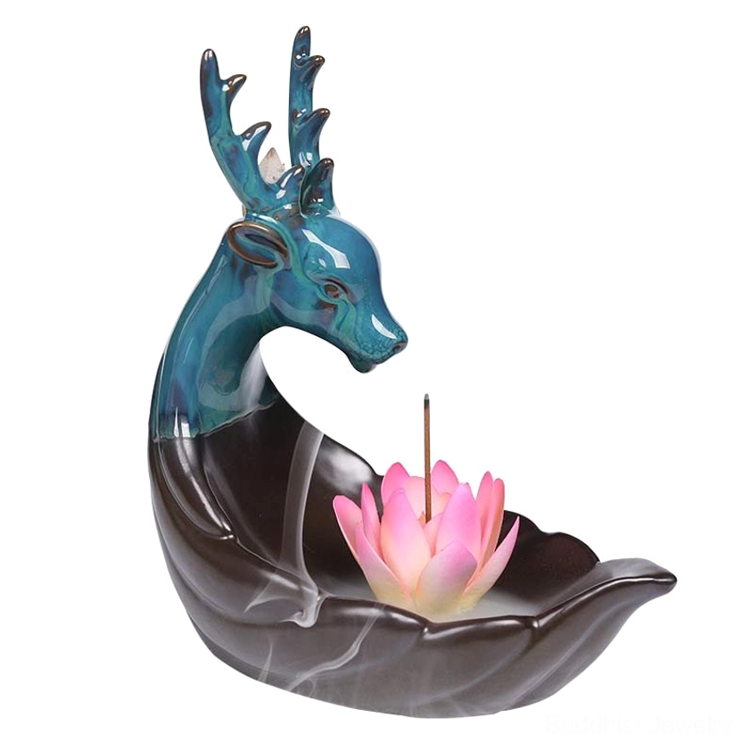 Handcrafted Ceramic Deer Backflow Incense Burner - Product Display with Glaze Finish Detail