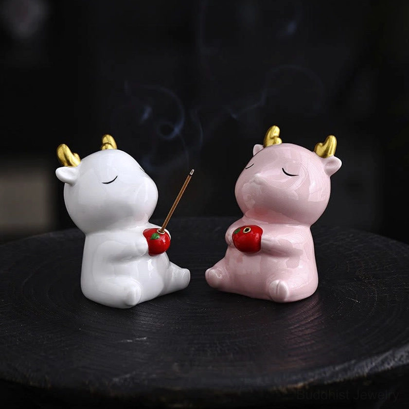 Ceramic Deer Incense Burner Product Detail - Handcrafted Buddhist Meditation Tool