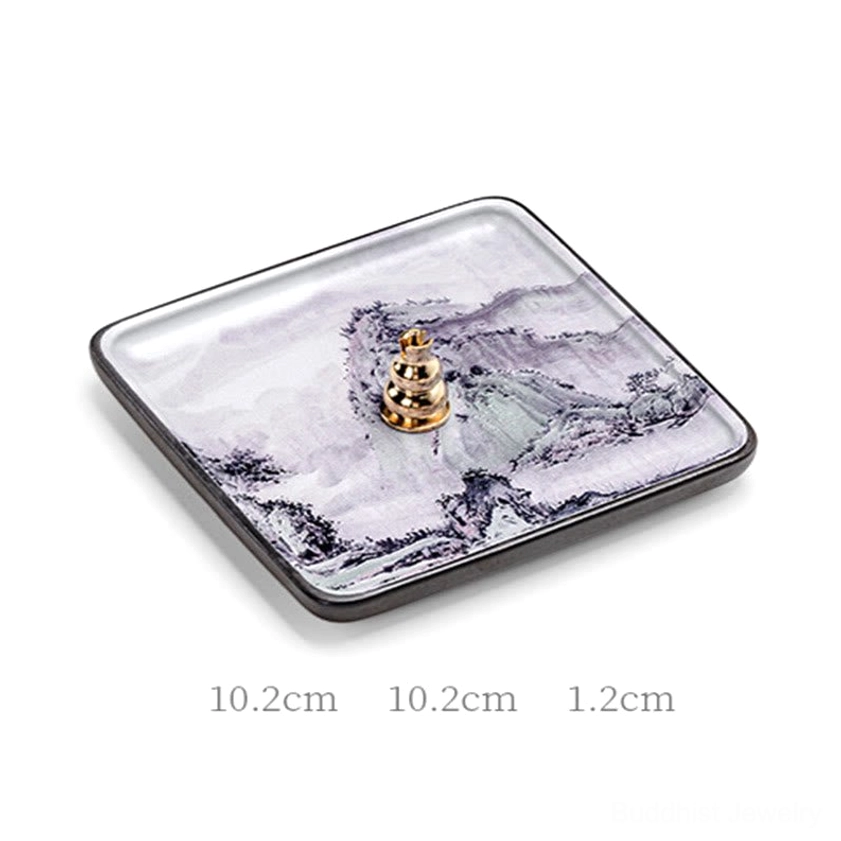 Eco-friendly ceramic incense burner tray with detailed Buddhist motif for daily mindfulness practice