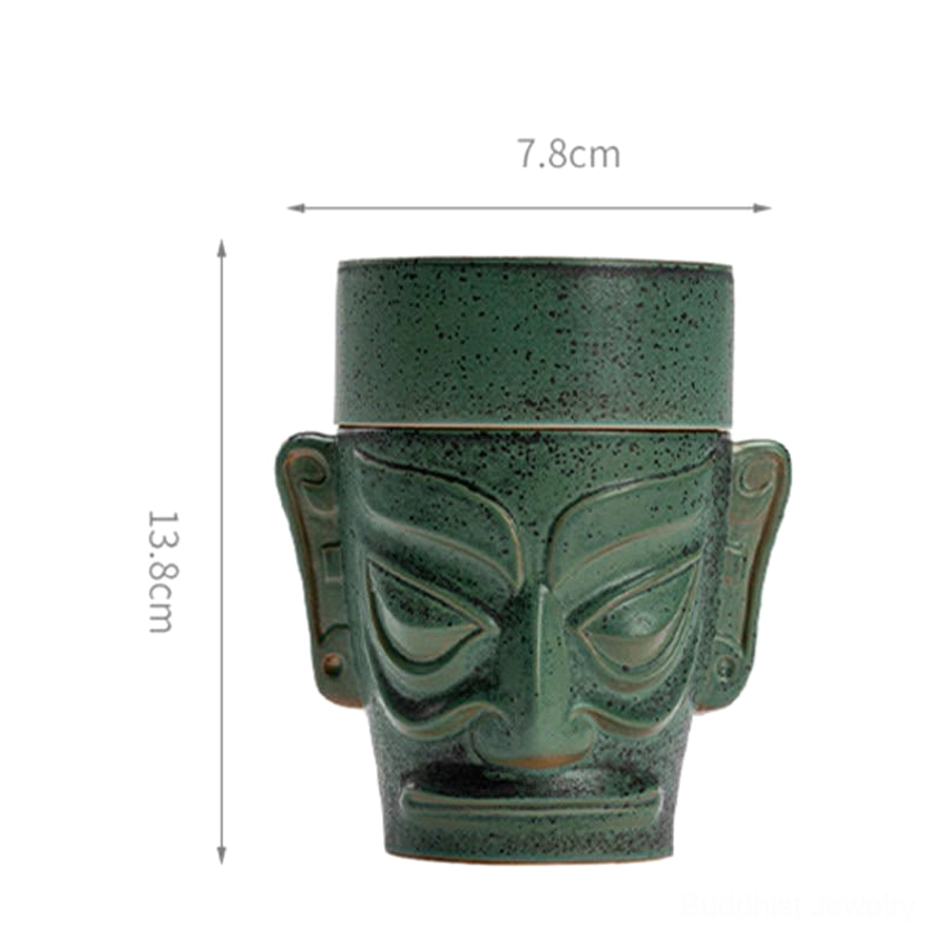 Product packaging or presentation of ancient-inspired ceramic incense burner for Buddhist meditation practice