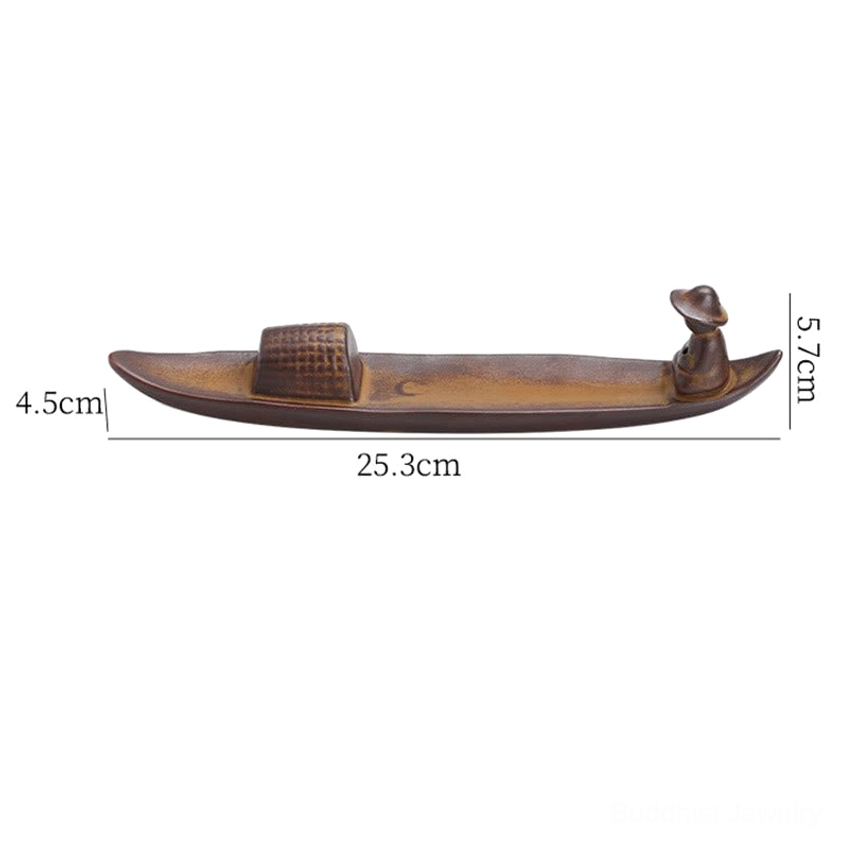 Handcrafted ceramic fisherman boat incense holder perfect for spiritual gift and home decor