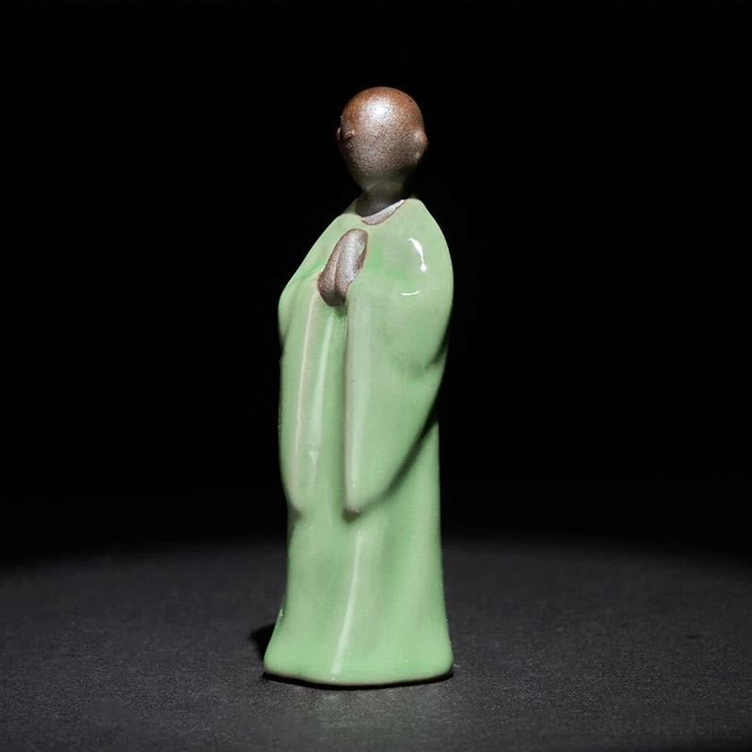 Handcrafted ceramic meditation monk statue natural variations artisan quality