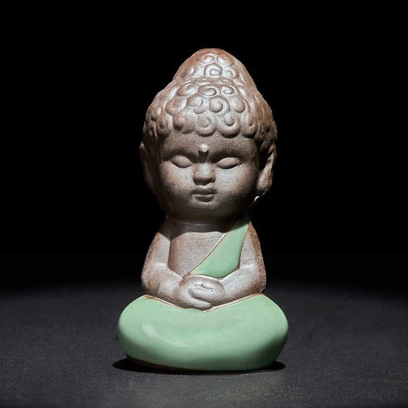 Ceramic meditation monk statue in meditating pose 4.5x4.5x9cm lotus position