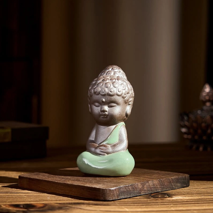 Ceramic meditation monk statue eco-friendly natural materials handmade