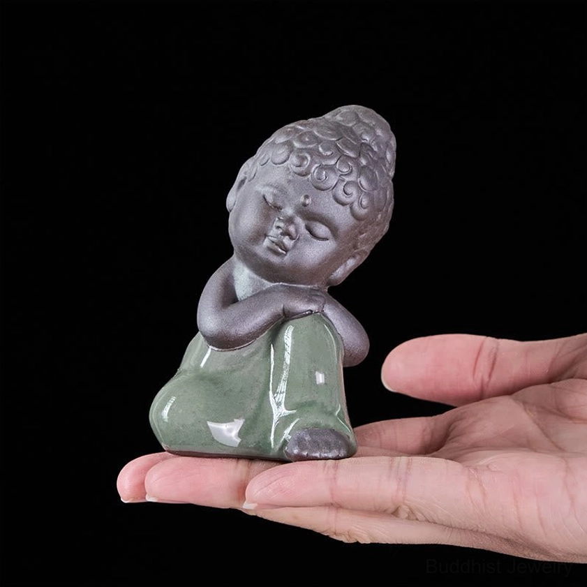 Handcrafted ceramic meditation monk statue for meditation corner and altar