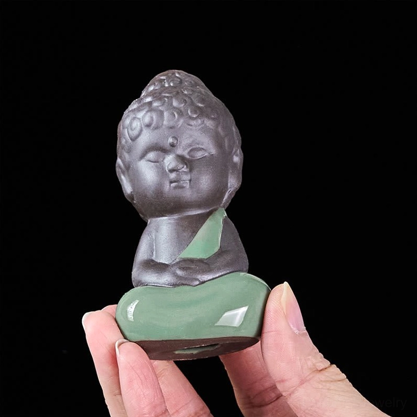 Buddhist meditation monk ceramic statue for yoga studio and wellness space