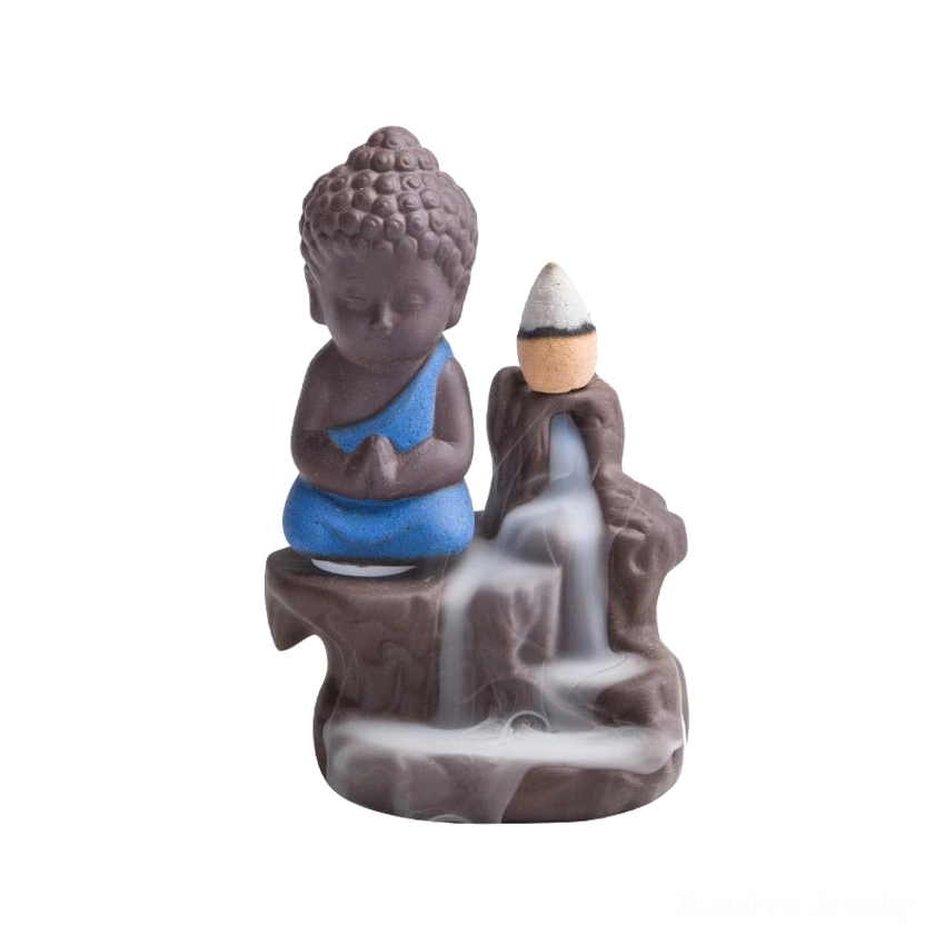 Handcrafted ceramic monk incense holder displayed as home décor spiritual ornament and focal point