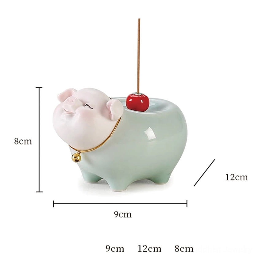Ceramic pig incense burner alternative angle view showcasing overall design, craftsmanship, and decorative elements