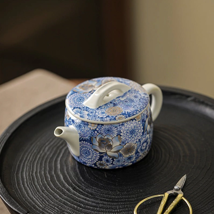 Traditional ceramic teapot 140ml capacity with lotus gold gilt hand-painted design