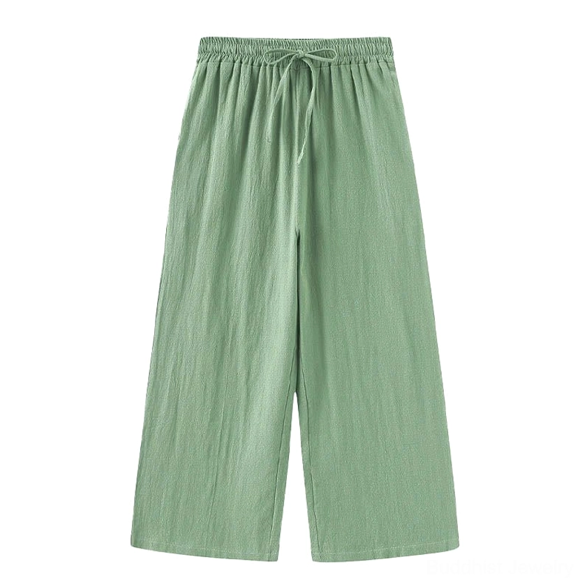 Charcoal gray drawstring meditation pants with wide-leg relaxed fit