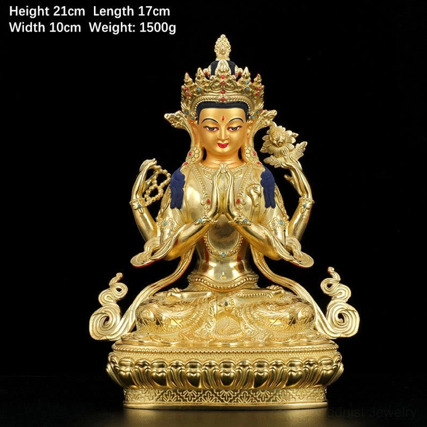Chenrezig Avalokitesvara 7 inch large bronze statue 1500g weight intricate sacred details