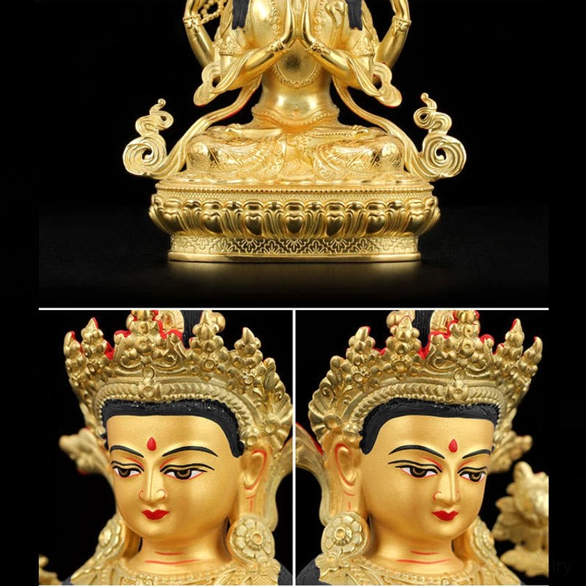 Chenrezig four-armed Avalokitesvara gilt statue meditation altar sacred art piece