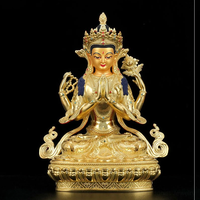 Chenrezig Avalokitesvara buddha statue perfect front view lotus throne hand mudras