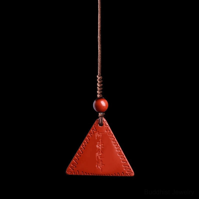Orange-red cinnabar gilded Amitabha Buddhist pendant with phone hanging decoration on black background