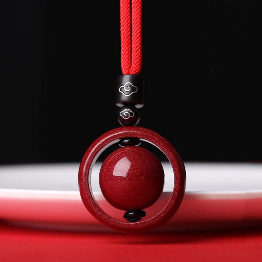 Cinnabar auspicious clouds pendant necklace with red rope for prosperity and positive energy