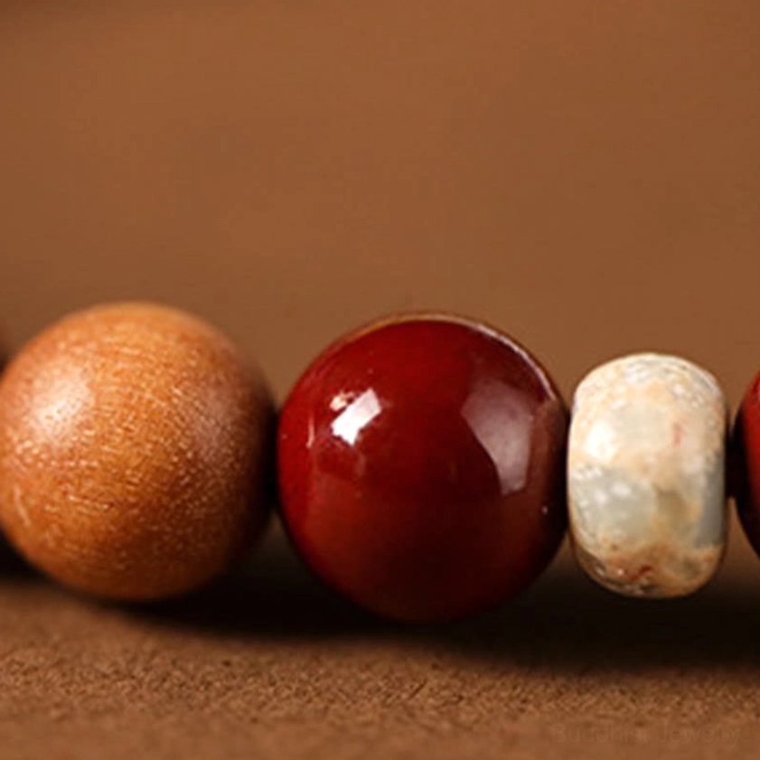 Handcrafted cinnabar wood Buddhist bracelet with elastic string and premium natural materials for meditation practice