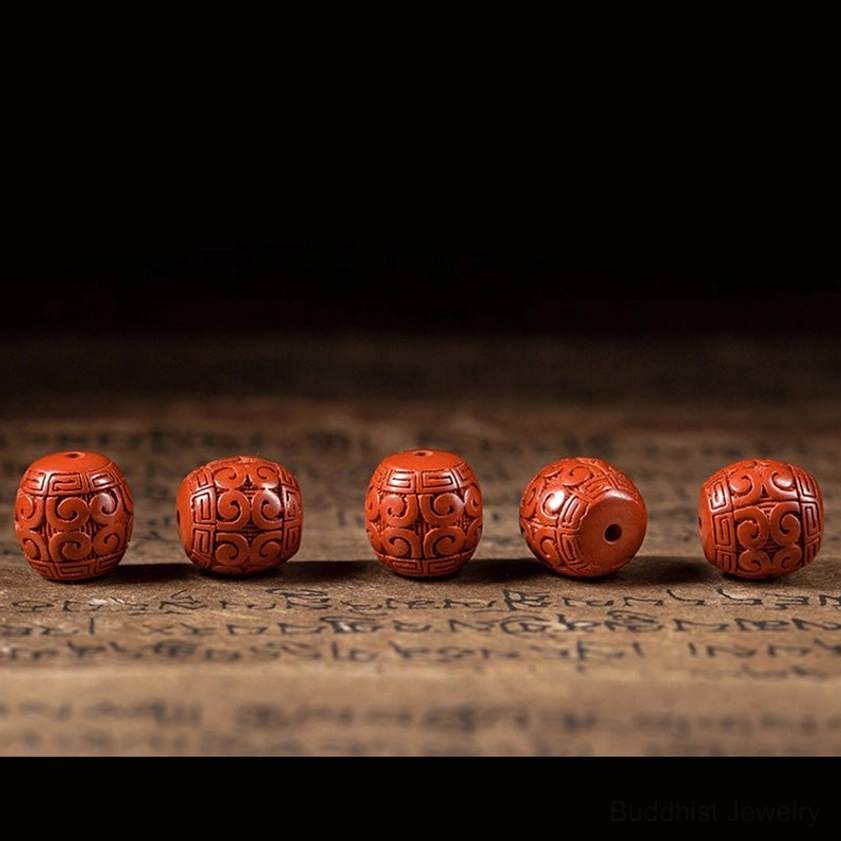 Cinnabar and ebony Buddhist blessing bracelet for spiritual calm, concentration, and protection - authentic handmade prayer beads