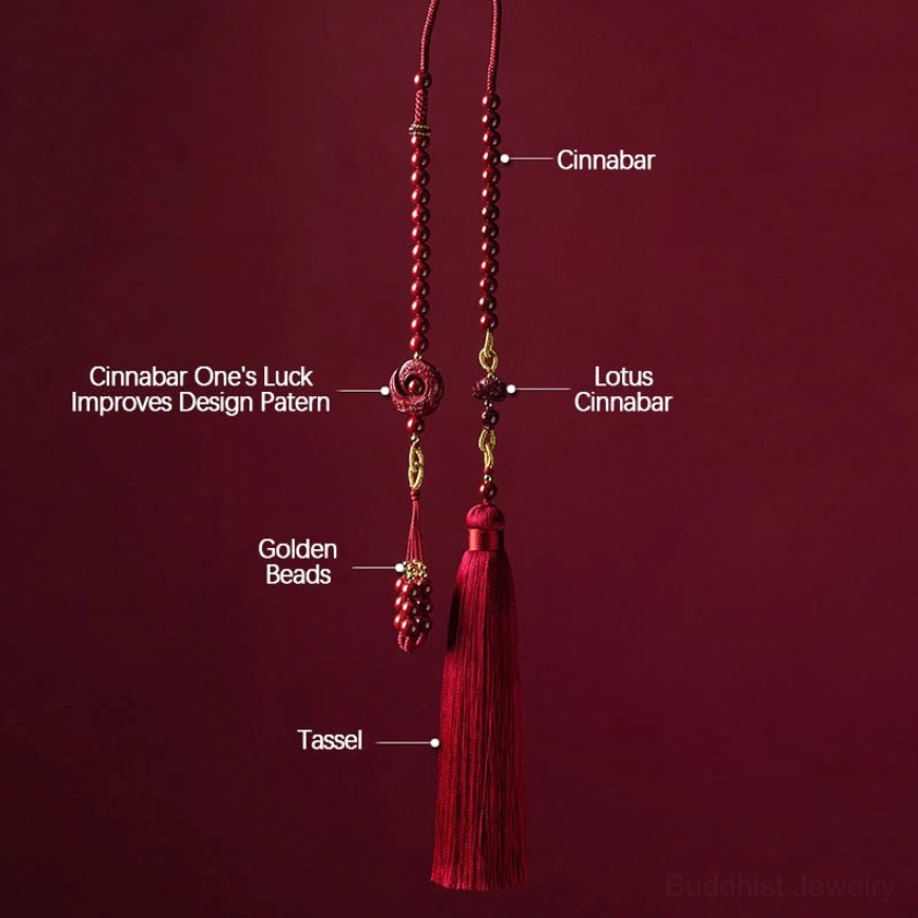 Natural cinnabar lotus car hanging decoration – Buddhist blessing charm for vehicle protection and good fortune