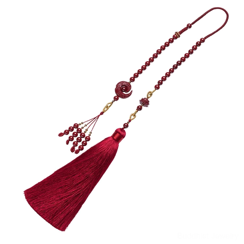 Natural cinnabar lotus car charm with handcrafted details – spiritual protection and mindfulness talisman