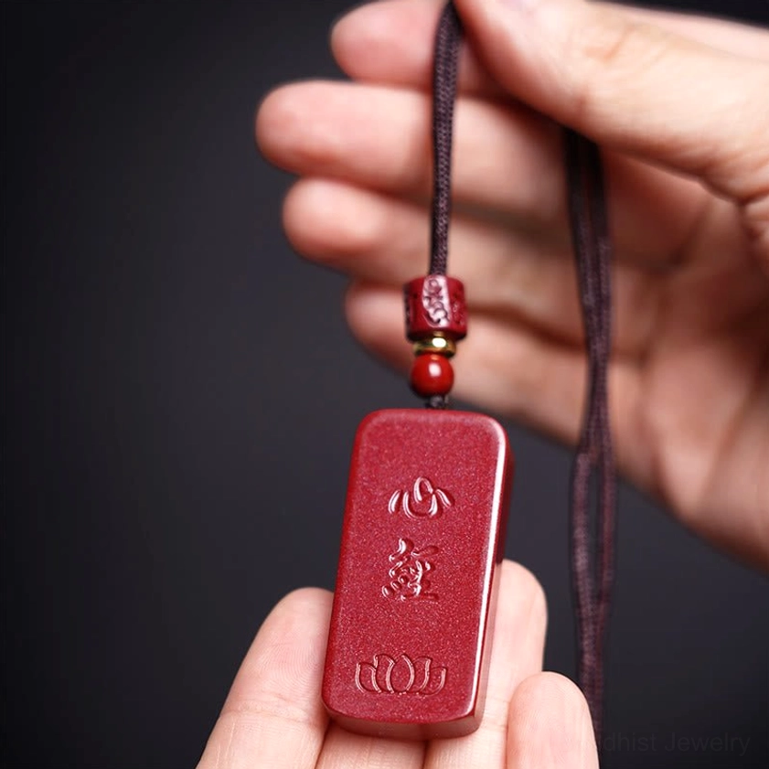 Cinnabar lotus pendant necklace styling and wear suggestion close-up