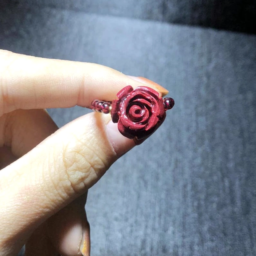 Cinnabar lucky bead Buddhist ring featuring natural stone beads, adjustable fit, and spiritual charm for daily mindfulness and meditation practice