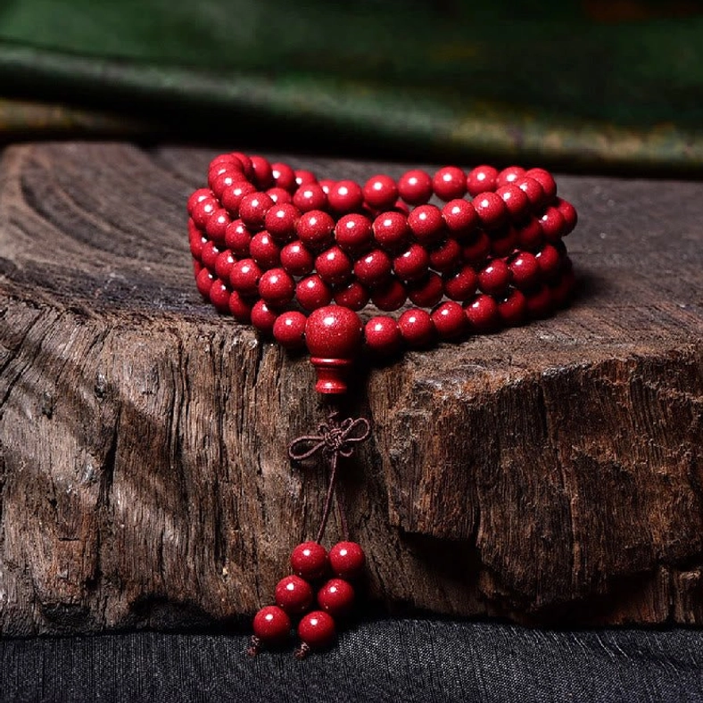 Cinnabar 108 mala beads with protective spiritual energy and Buddhist blessing for daily wear