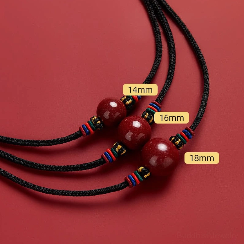 Multiple cinnabar bead necklaces in different sizes - 12mm 14mm 16mm 18mm 20mm Buddhist blessing pendants comparison