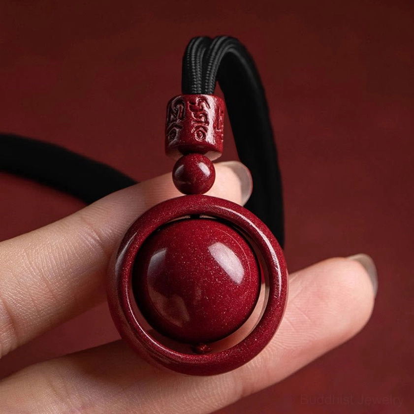 Handmade cinnabar om mani padme hum necklace pendant for meditation and spiritual protection