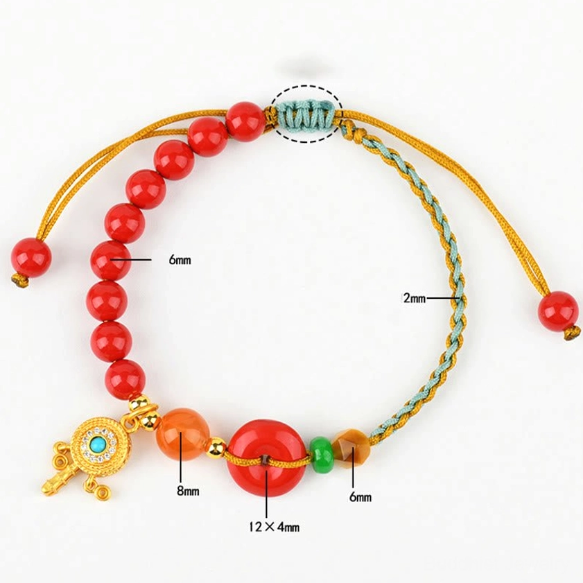 Cinnabar peace buckle bracelet dimension detailed view with size markers, showing bead measurements and structure