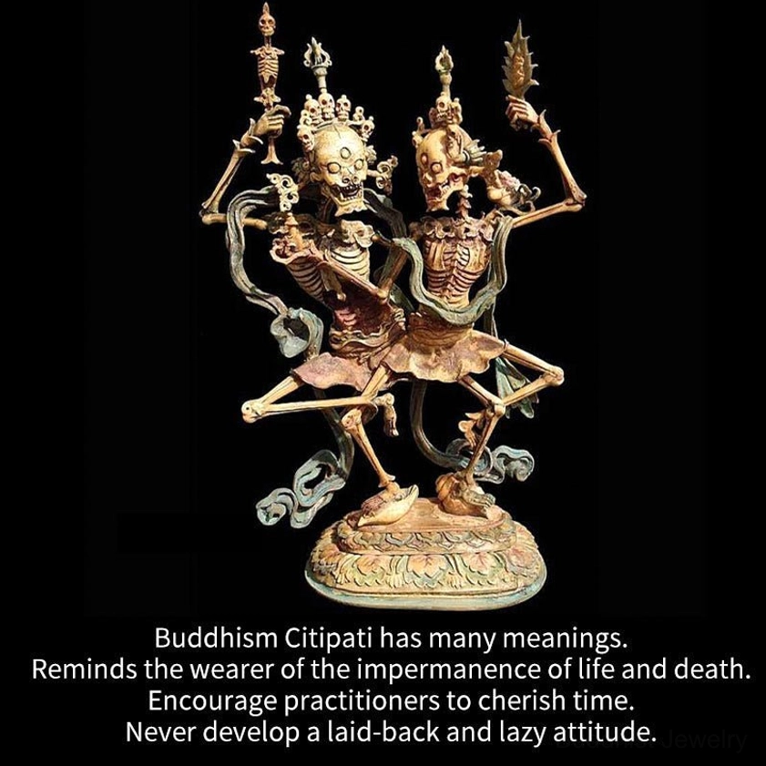 Citipati Buddhist deity bronze sculpture representing impermanence and spiritual guardianship