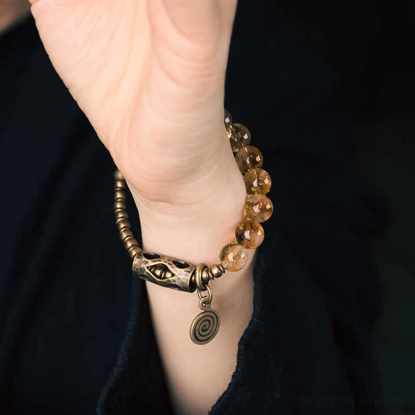 10mm citrine beads bracelet perfect for Buddhist practice, chakra alignment, and positive manifestation
