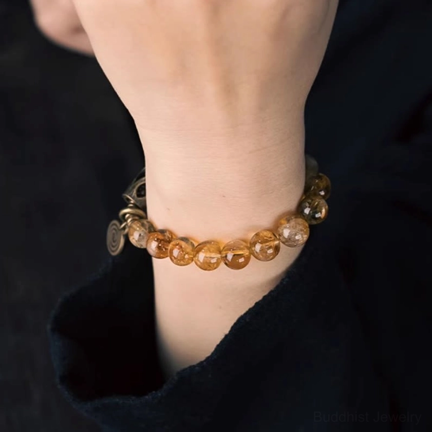 Golden citrine beaded bracelet with elastic stretch cord ideal for daily wear and energy work