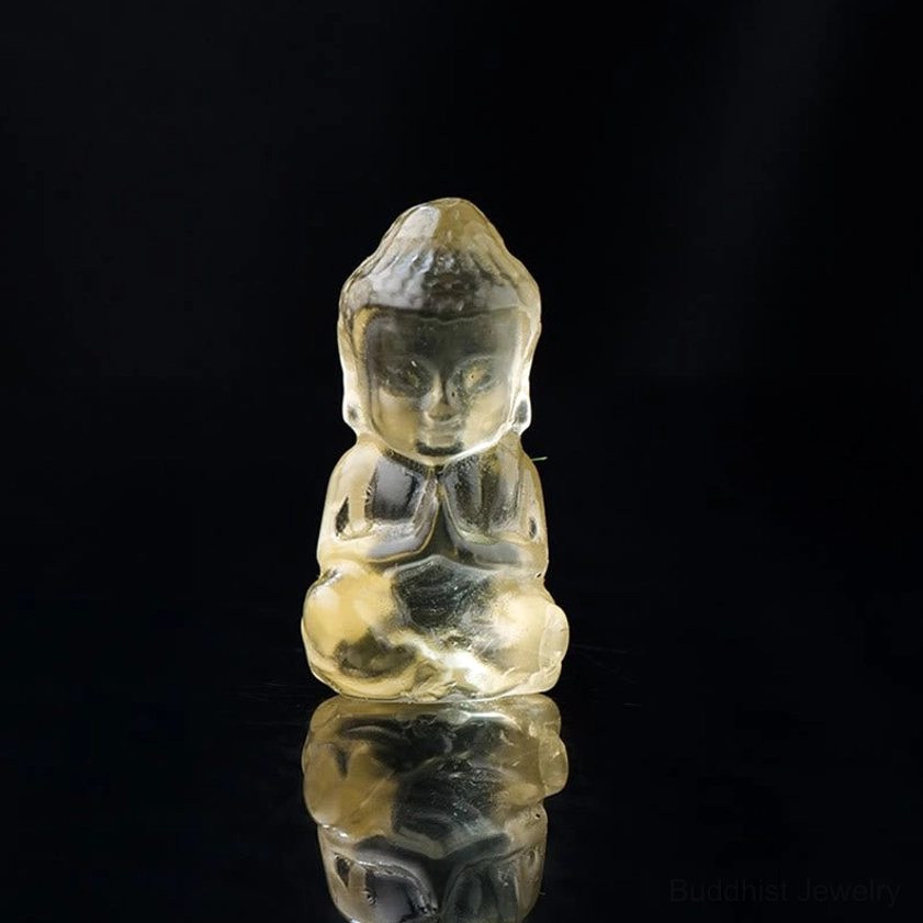 Citrine golden crystal carved Buddha figurine - yellow crystal Buddha pendant 1.4x2.6cm prosperity stone
