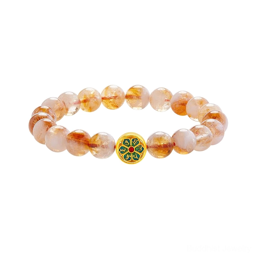 Buddhist citrine Om Mani Padme Hum bracelet premium elastic string design comfort fit everyday wear meditation