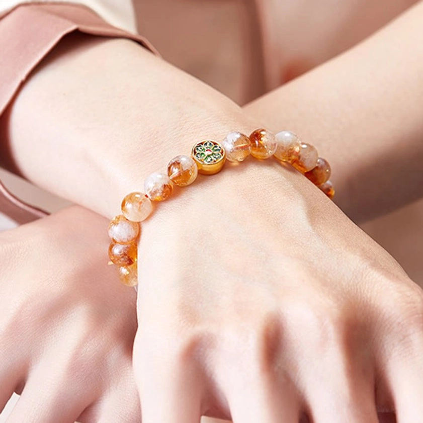 Citrine sterling silver Om Mani Padme Hum bracelet alternative angle showing natural gemstone quality and handcrafted details