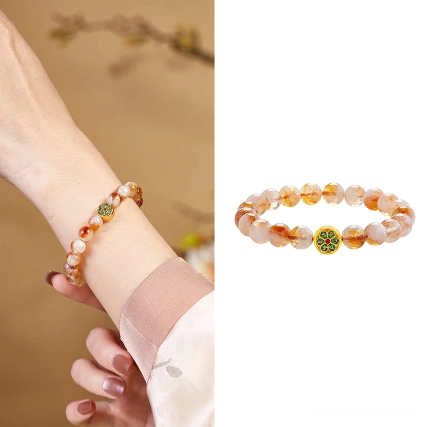 Citrine and 999 sterling silver beads Om Mani Padme Hum bracelet close-up highlighting bead size and craftsmanship