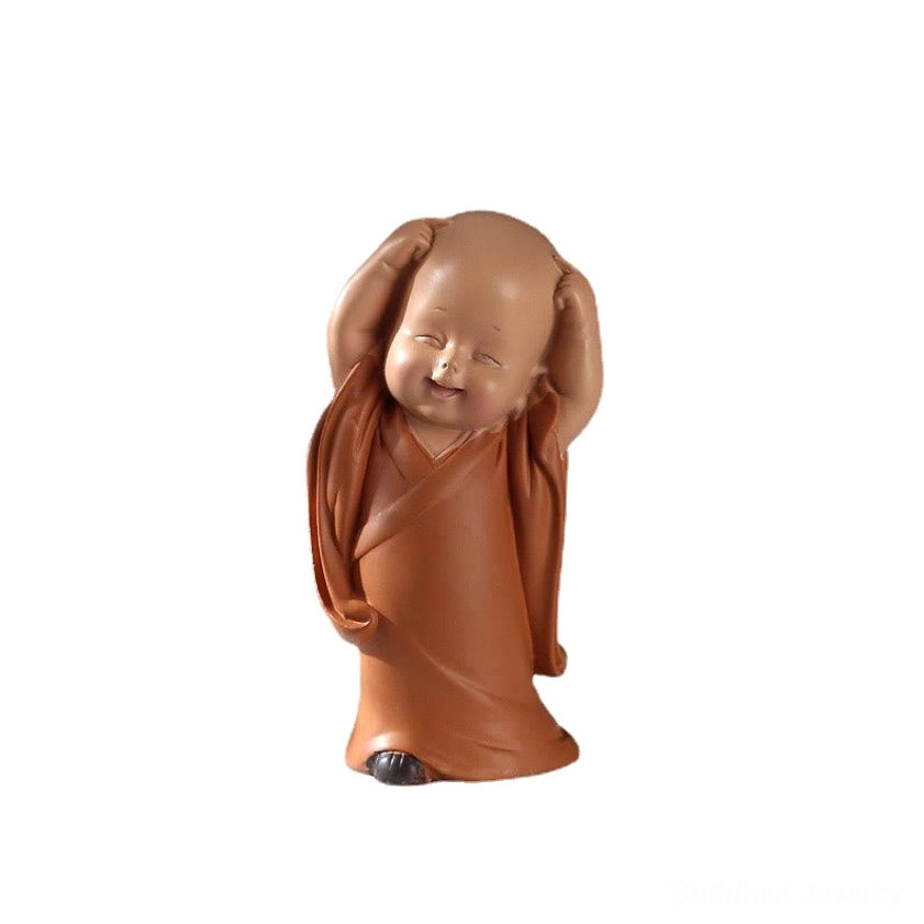 Clapping mini monk figurine celebrating gratitude and appreciation, 5.5 x 3.5 x 8.5cm Buddhist figurine