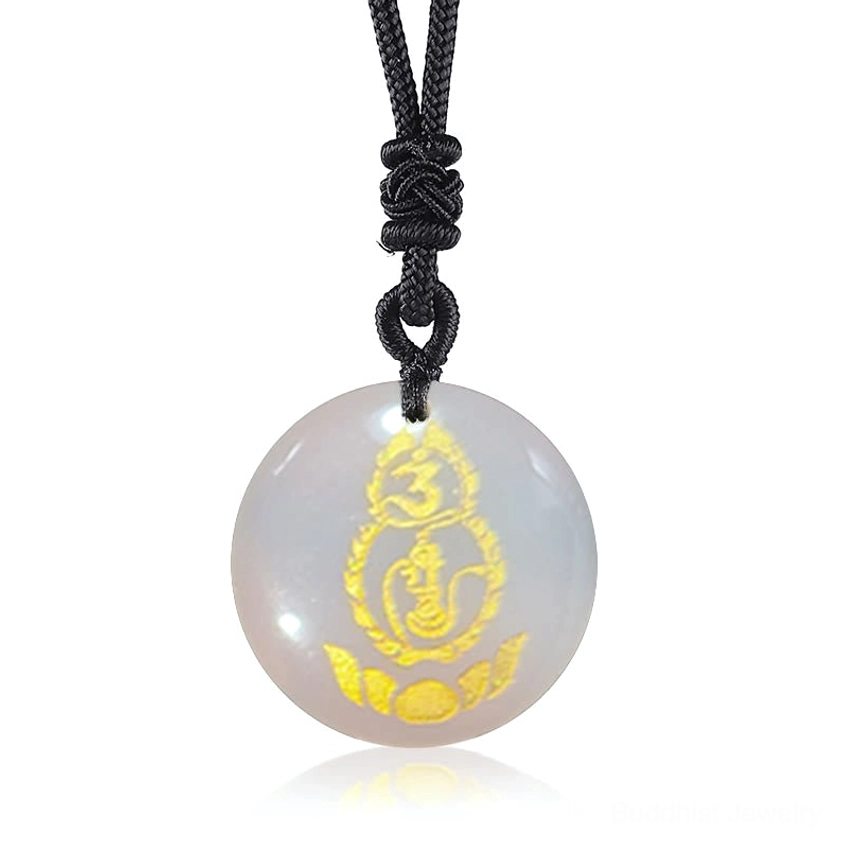 Clear Crystal Vajra Protection Mantra Gourd Lotus Pendant - Healing Meditation Buddhist Necklace