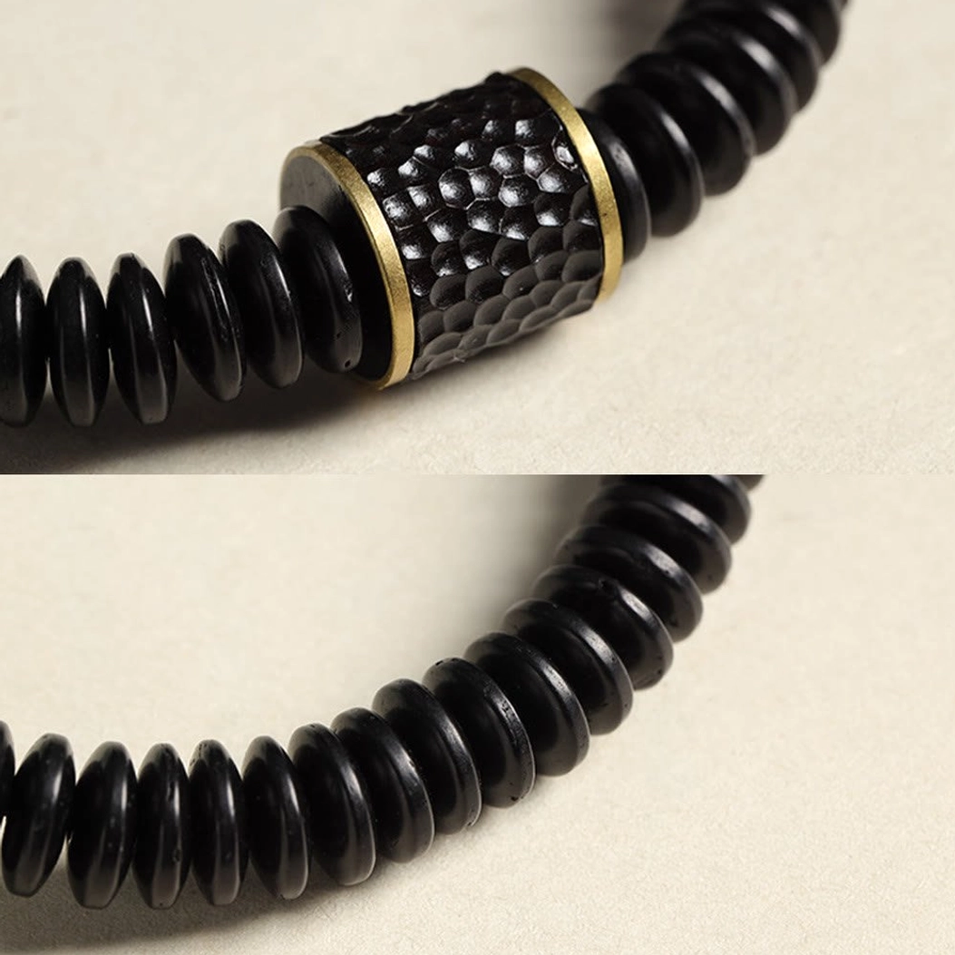 Natural coconut shell disc beads bracelet with brass cloud accent for protection and positivity