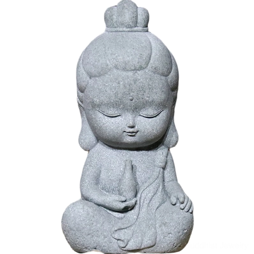 Compact mini Buddha figurine in grey stone, perfect for small spaces, shelves, and portable spiritual home decor collection