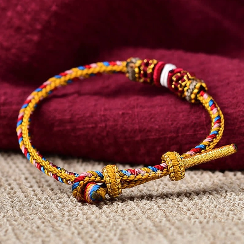 Full Dunhuang lucky braided string bracelet with adjustable toggle clasp mixed color weave decorative knots