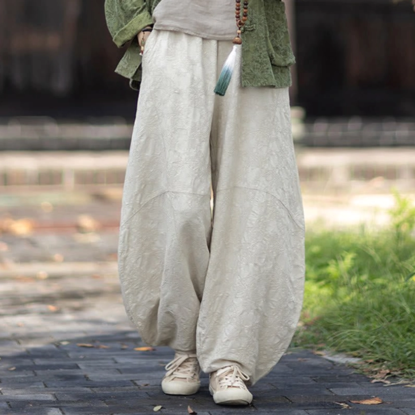 Complete women's jacquard meditation shirt and pants set displayed together