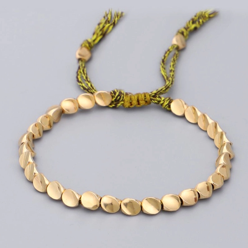 Green rope copper bead bracelet with natural green braided cord for healing, growth and harmonious life transformation