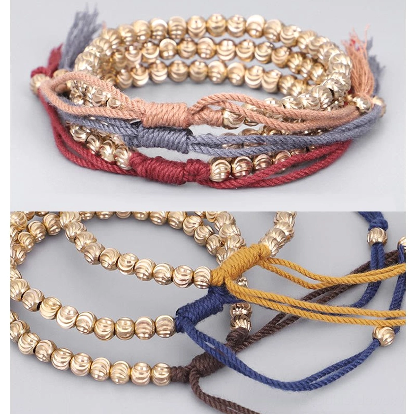 Handmade copper bead Buddhist bracelet lifestyle image showing spiritual jewelry wear