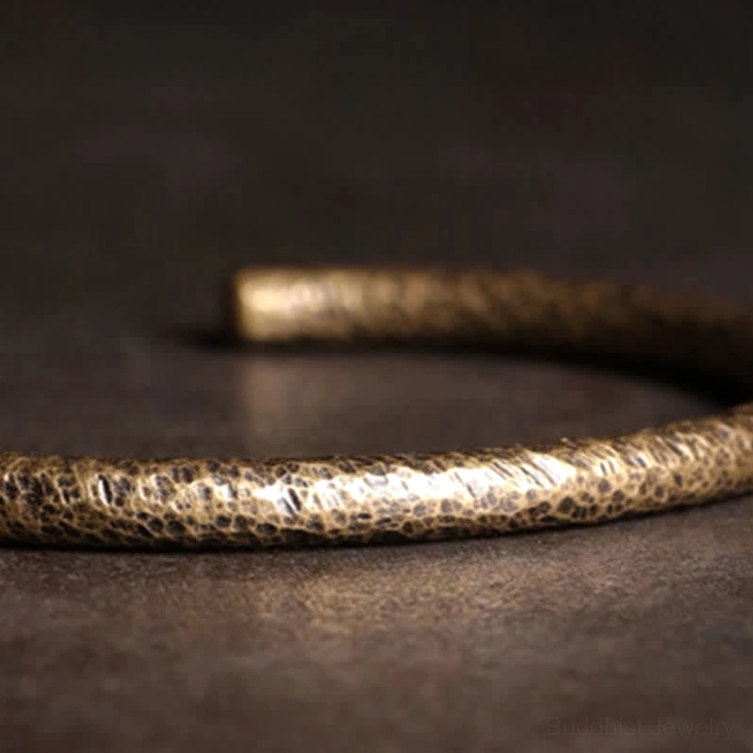 Two stacked copper buddha balance cuff bracelets - rustic hammered texture layered design
