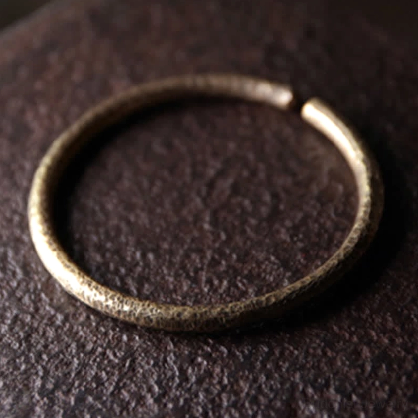 Copper buddhist balance open cuff bracelet - full circular adjustable bangle with hammered finish