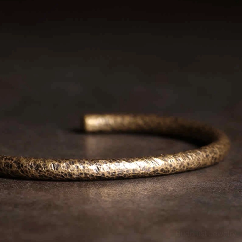 Handcrafted copper buddhist open cuff bracelet - adjustable unisex bangle for healing and balance
